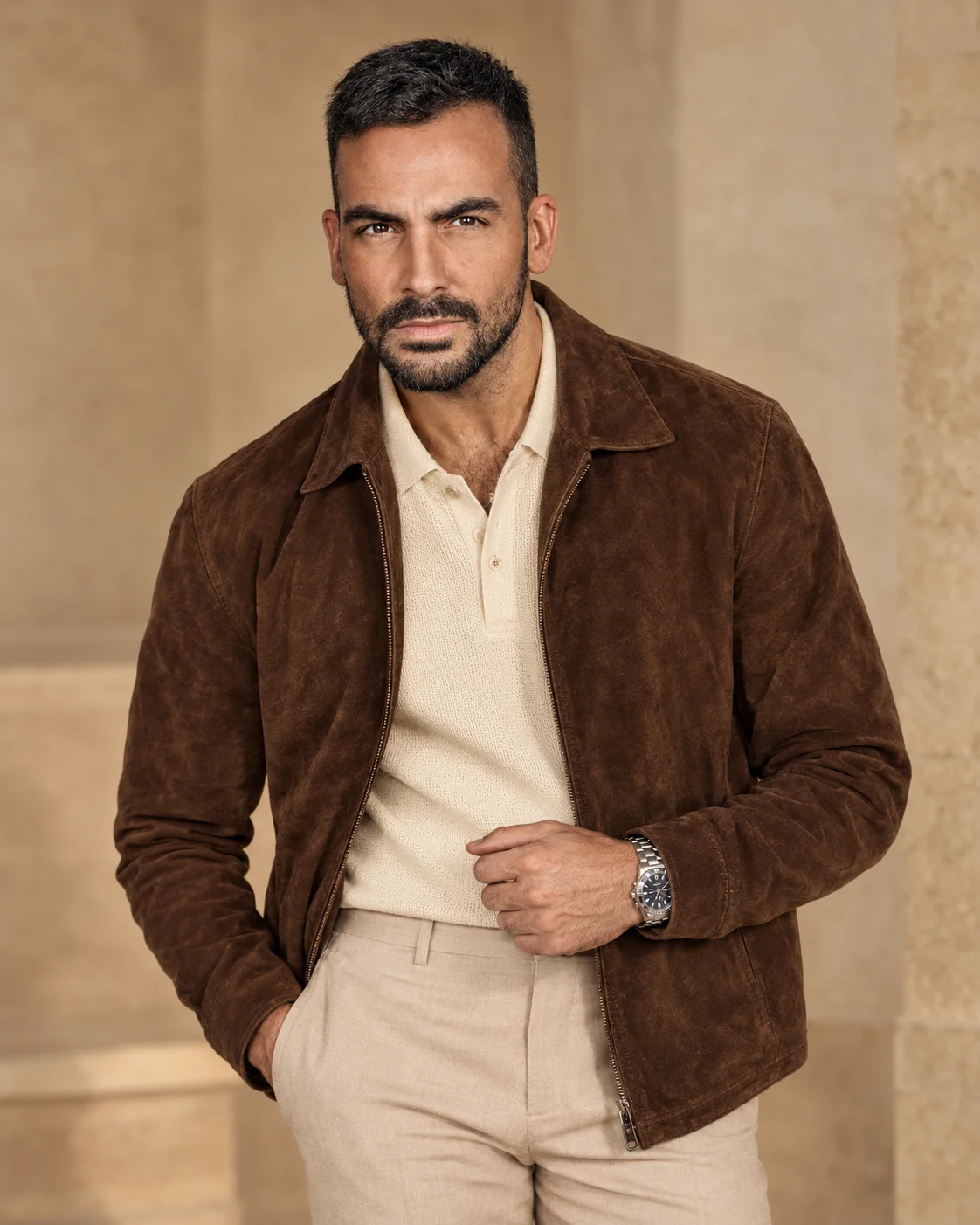 Old Money Men's Fashion Portrait in Chocolate Suede