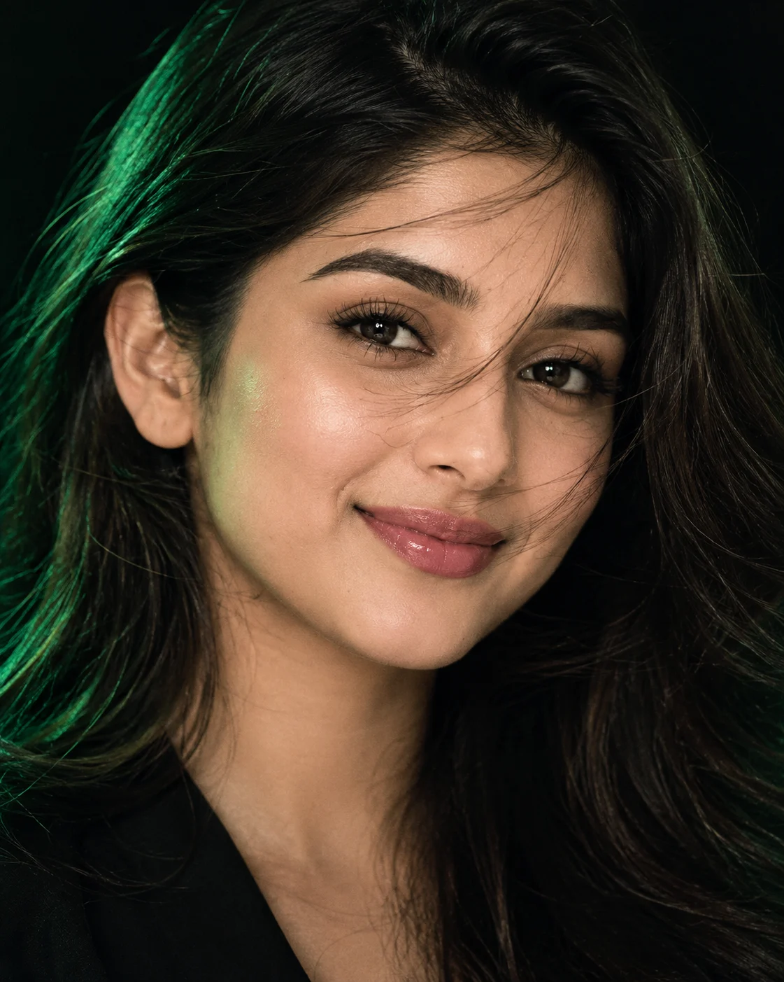 Emerald Midnight Cinematic Beauty Portrait in Deep Green Light