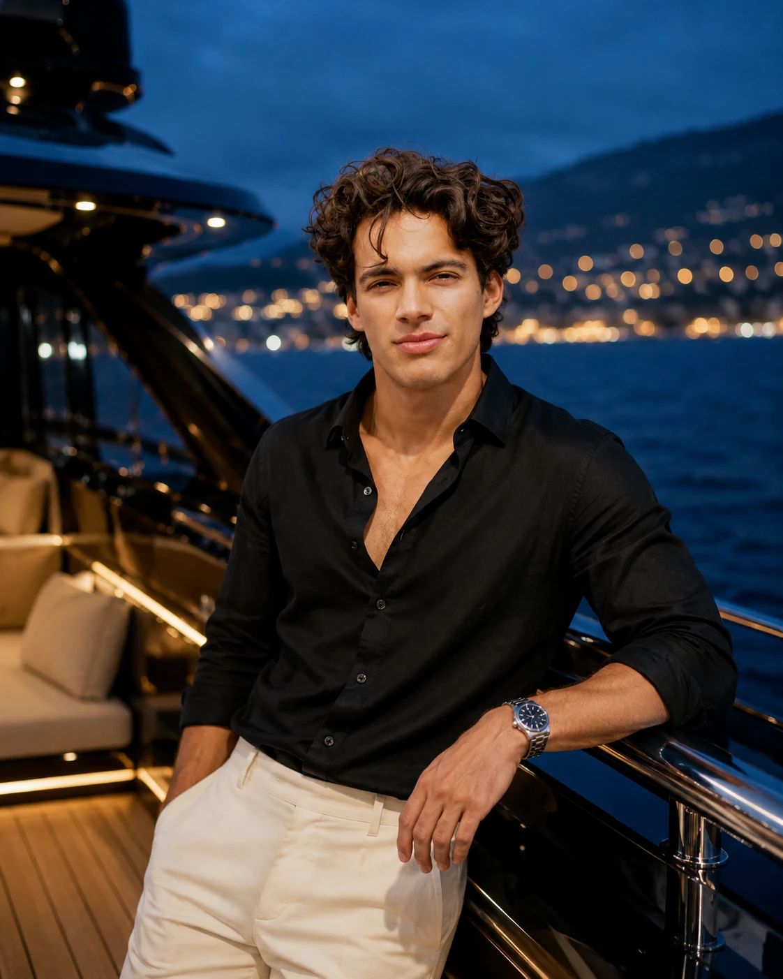 Midnight Luxury Yacht Portrait at Blue Hour