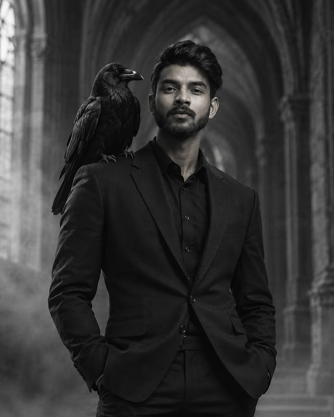 The Raven Keeper Gothic Black Suit Portrait