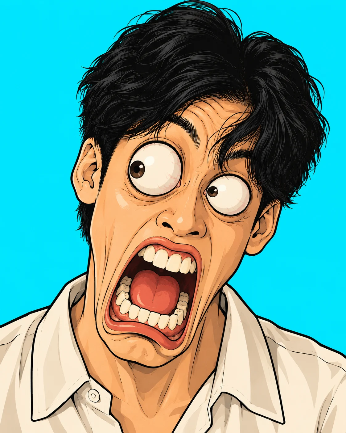 Shocked Bug-Eyed 1990s Cartoon Portrait