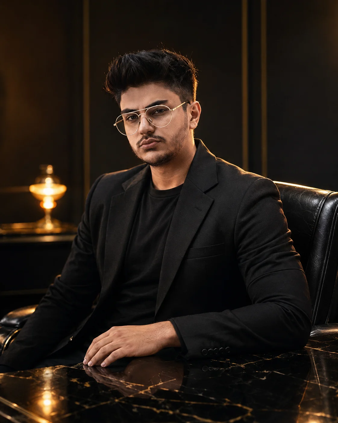 Golden Noir Executive Portrait in a Black Studio