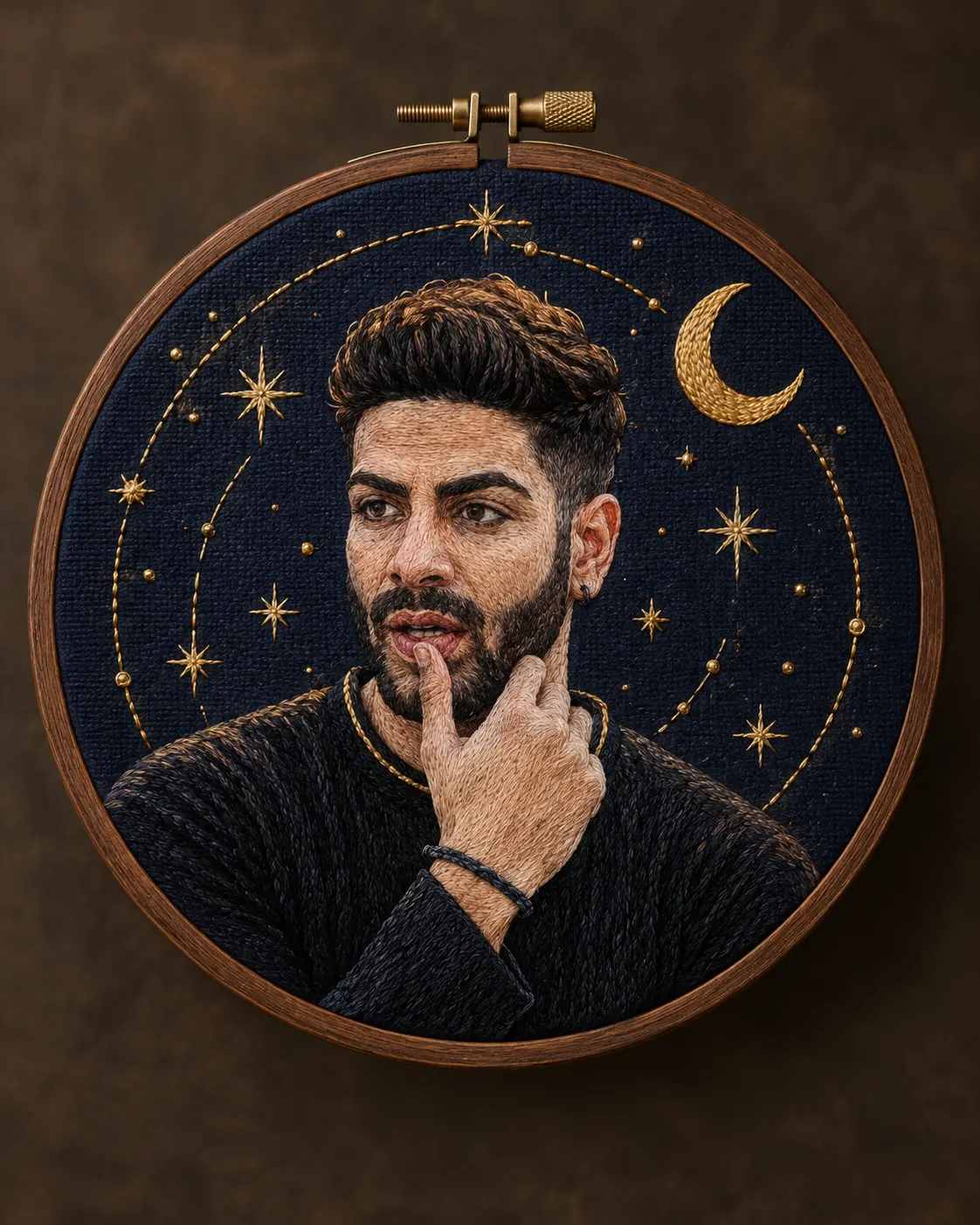 Midnight Royalty Celestial Embroidered Portrait Art
