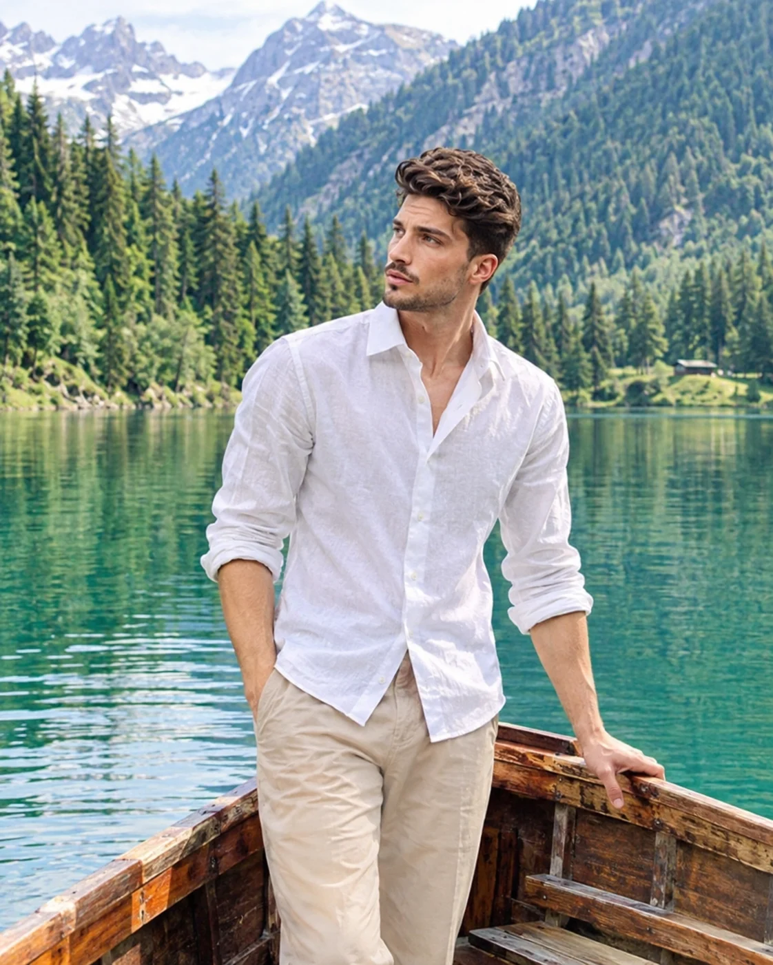 Alpine Emerald Lake Wooden Boat Portrait